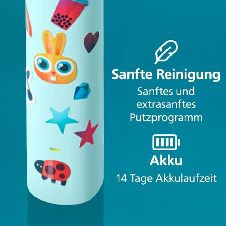 Philips Sonicare For Kids HX6500/23, Wiederaufladbare Schallzahnbürste für Kinder, weich, ergonomisch, türkis, 4 x 30 sec Putzzeit – Bild 9