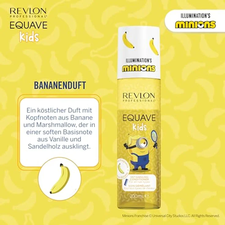 REVLON PROFESSIONAL Equave Kids MINIONS entwirrendes Conditioner-Spray 200 ml, vegan, Hitzeschutz bis 220 °C, Bananenduft, Leave-in für alle Haartypen – Bild 2