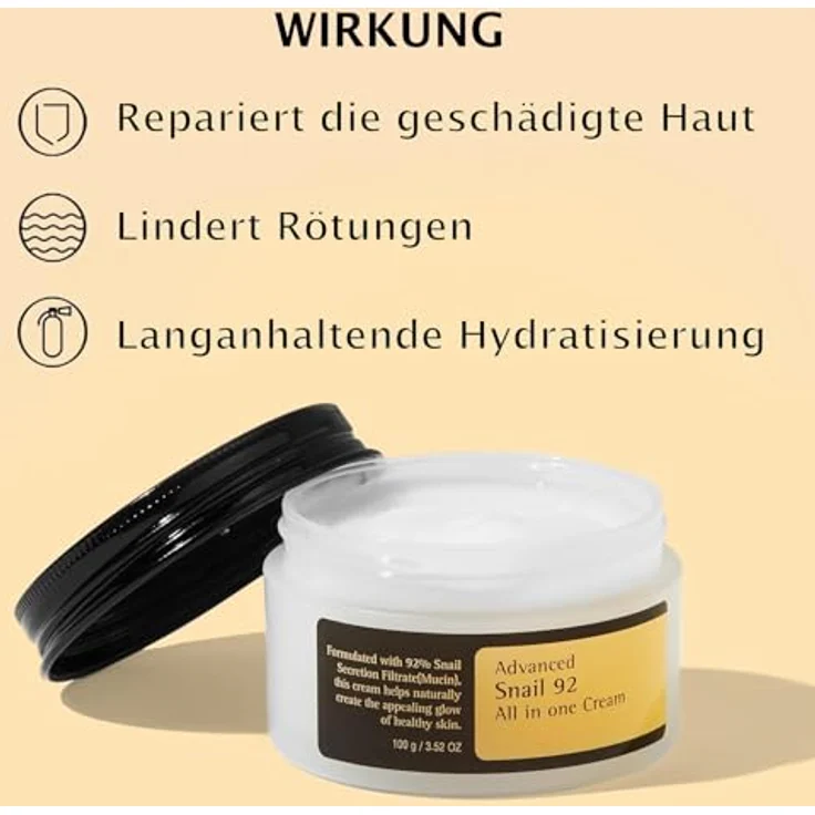 P-Beauty Advanced Snail 92 All In One Cream, Gesichtscreme mit 96% Schneckenschleim für intensive Feuchtigkeit, Anti-Aging und Hautregeneration, 100g – Bild 2