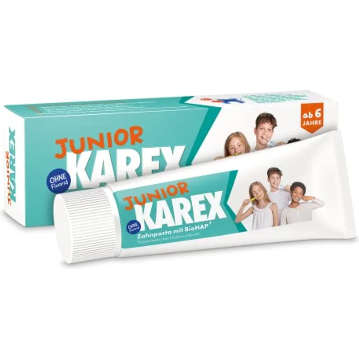 Junior KAREX Zahnpasta - 1 x 65 ml – Kariesschutz für Kinder ab 6 Jahren mit BioHAP – für die speziellen Bedürfnisse des Wechselgebisses von Kindern – repariert kleine Defekte am Zahnschmelz