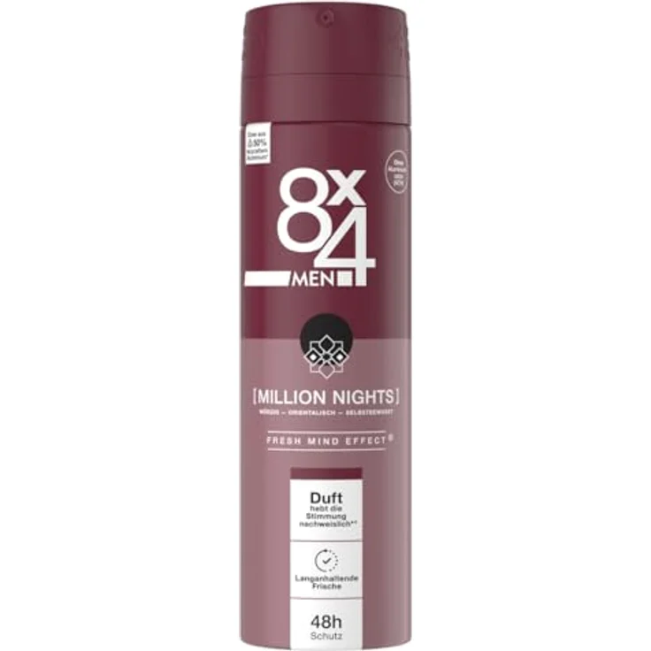 8X4 Men Million Nights Deospray, Deo ohne Aluminium (ACH) mit 48h Schutz und orientalischem Duft, 150 ml – Bild 5