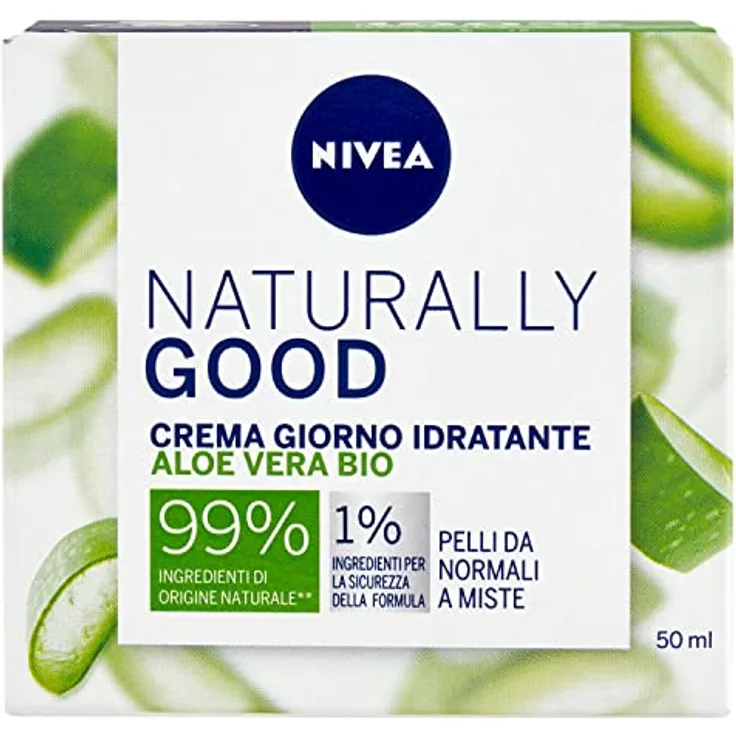 NIVEA NATURALLY GOOD Feuchtigkeitsspendende Tagescreme 50 ml, erfrischende Gesichtscreme für normale und Mischhaut, Feuchtigkeitscreme mit Aloe Vera Bio, Jojobaöl und Mandeln