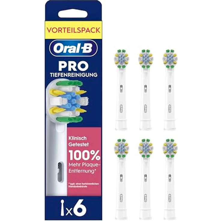 Oral-B Pro Tiefenreinigung Aufsteckbürsten, ORIGINAL Zahnbürstenaufsatz für elektrische Zahnbürsten, 10x bessere Plaqueentfernung, innovative X-förmige Borsten, Weiß, 6 Stück – Bild 1