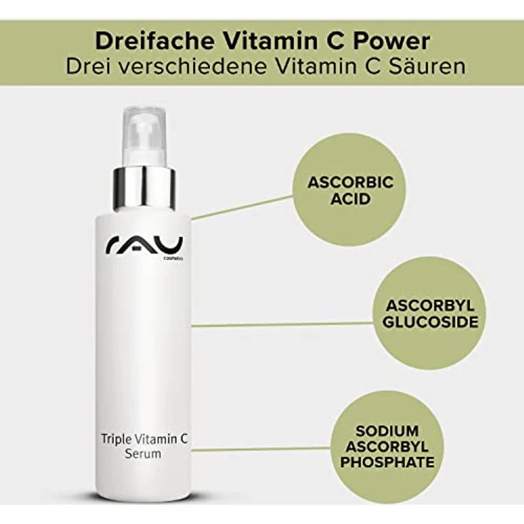 RAU Cosmetics Triple Vitamin C Serum 100 ml - Hochdosiertes Vitamin C Anti Aging Serum mit 3 Vitamin C Säuren & Irish Moss - Vitamin C Moisturizer Gesicht - Kollagen Booster Gesichtspflege – Bild 2
