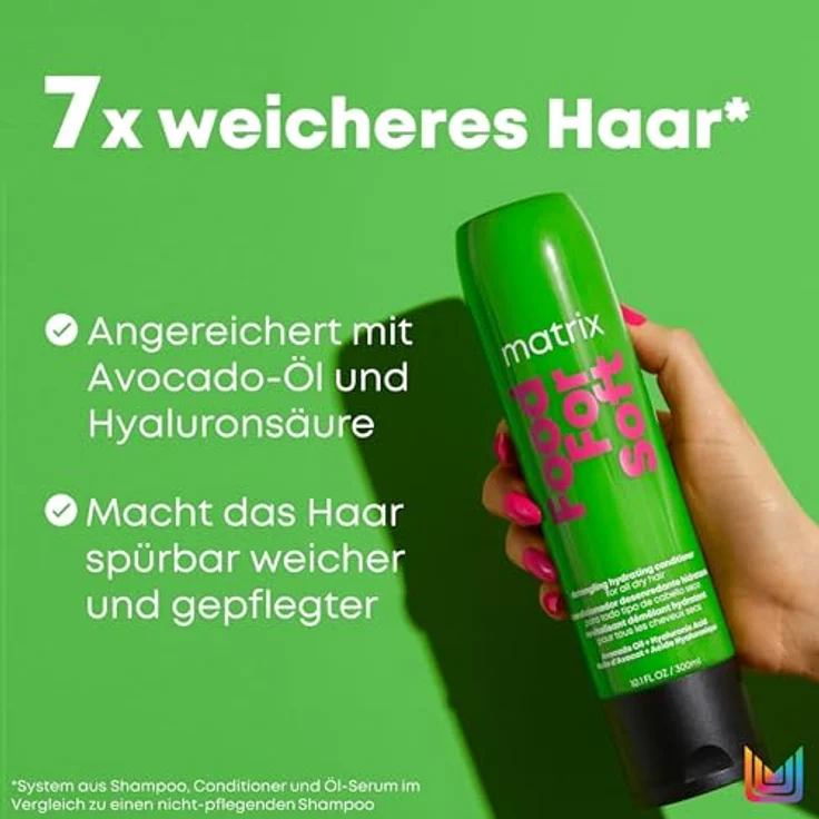 Matrix Conditioner für trockenes bis sehr trockenes Haar, Mit Avocado-Öl und Hyaluronsäure, Feuchtigkeitsspendend und glanzverleihend, Vegane Formel, Food For Soft, 1 x 300 ml – Bild 5