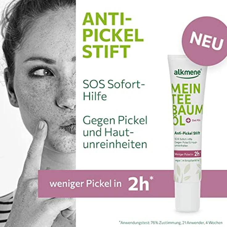 alkmene Pflegestift Teebaumöl Anti-Pickel-Stift, reduziert Hautunreinheiten in 2 Stunden, vegan, 15 ml – Bild 2