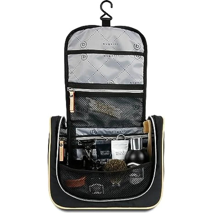Bugatti Lido Kulturbeutel zum Aufhängen Damen Gross, Kulturtasche Frauen, XXL Toiletry Bag Waschtasche Waschbeutel Toilettentasche, Schwarz – Bild 4