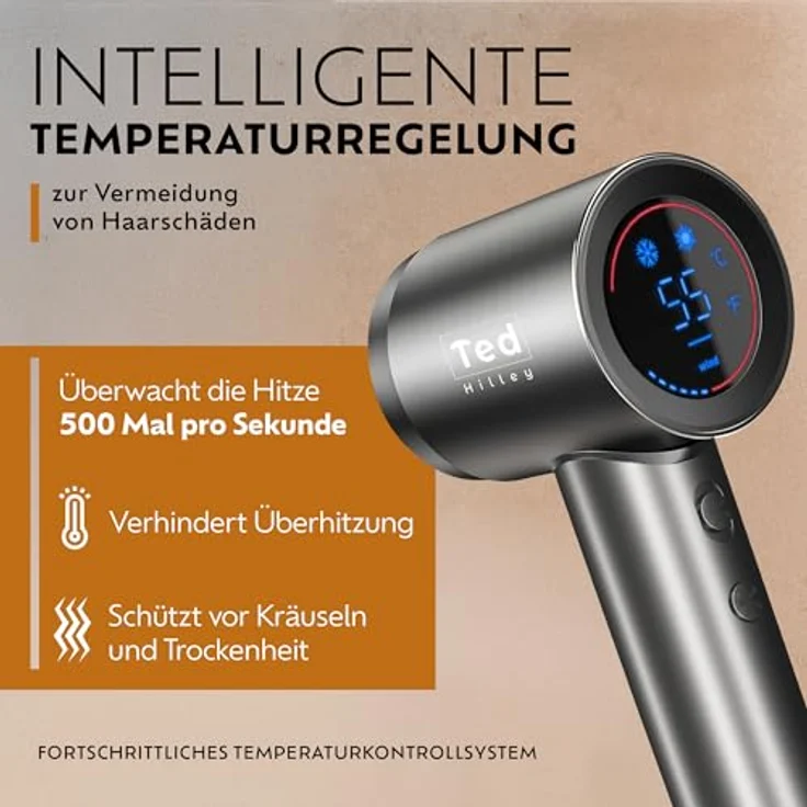 Ted Hilley VelvetDry Ionischer Haartrockner mit 500 Mio. Ionen, 5 Temperaturstufen, Thermo-Control, Anti-Frizz und Schnelltrocknung – Bild 5
