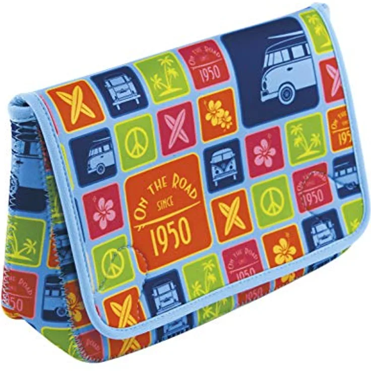 BRISA VW Collection - Volkswagen T1 Bulli Bus Neopren-Kultur-Kosmetik-Universal-Tasche mit vielen Verwendungsmöglichkeiten (Bunt)