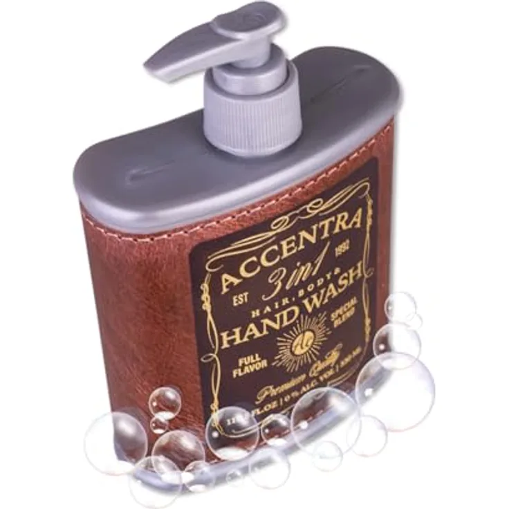 Accentra Seifenspender Whiskey, Handseife SPECIAL BLEND, 330ml Pumpspender mit Duft nach Birke & Zeder, Flachmann-Design, Geschenkidee für Männer zum Vatertag