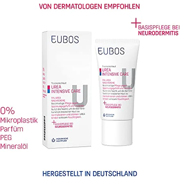Eubos 5% UREA Nachtcreme 50ml für trockene Haut | Verbesserung der Hydratationsfähigkeit | Spezial-Pflegecreme – Bild 3
