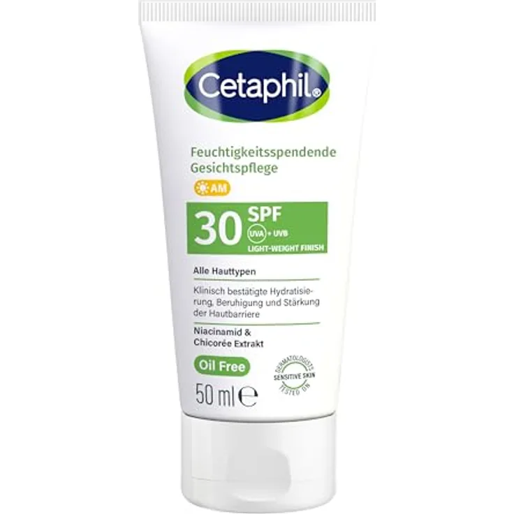 Cetaphil Feuchtigkeitsspendende Gesichtscreme SPF 30, 50 ml, ölfreie Tagescreme mit Niacinamid & Vitamin E, UVA/UVB Schutz für empfindliche & trockene Haut