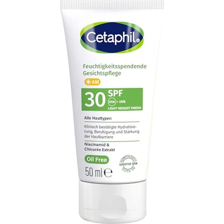 Cetaphil Feuchtigkeitsspendende Gesichtscreme SPF 30, 50 ml, ölfreie Tagescreme mit Niacinamid & Vitamin E, UVA/UVB Schutz für empfindliche & trockene Haut – Bild 1