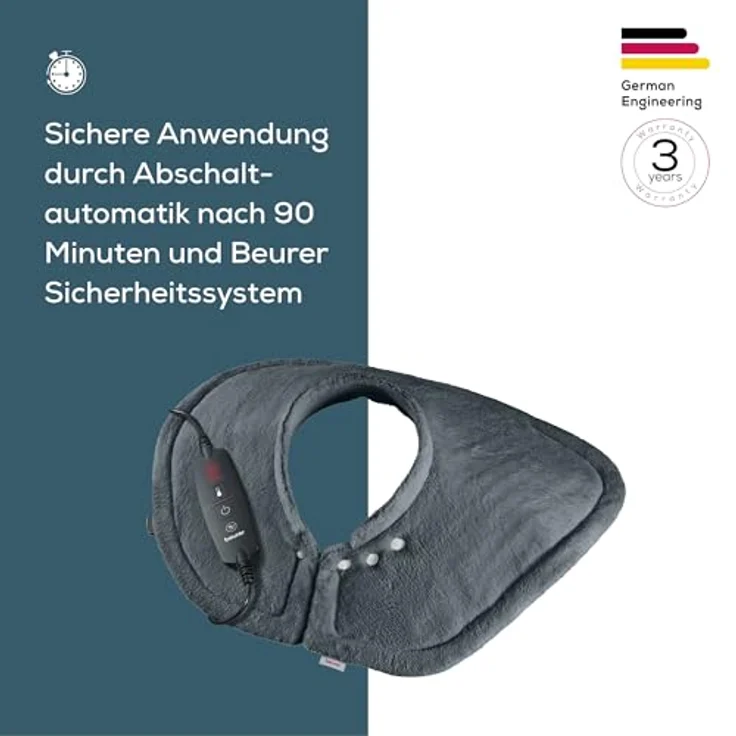 Beurer HK 66 Cosy Heizkissen, elektrisches Wärmekissen für Schultern und Nacken mit Magnetverschluss, 3 Temperaturstufen, Abschaltautomatik, waschbar, ergonomisch geformt – Bild 3