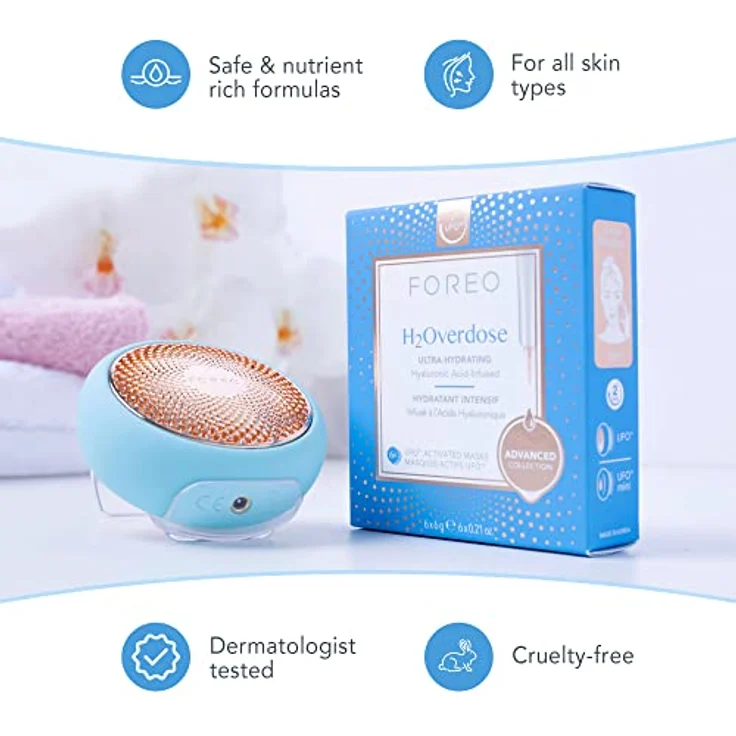 Foreo UFO Maskenpads H2Overdose 2.0, ultra-hydratisierende Anti-Pickel-Masken mit Hyaluronsäure und Ceramid 3, 6 g – Bild 6