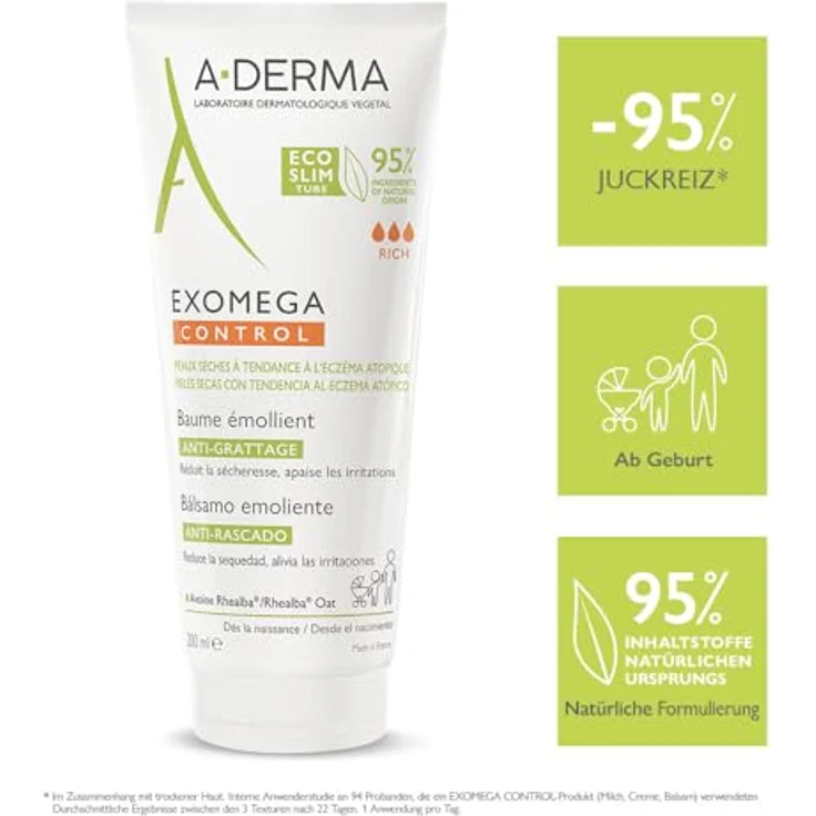 A-Derma Exomega Control Rich Emollient Balm Beruhigender und nährender Balsam für trockene, zu Atopie neigende Haut 200 ml  – Bild 2