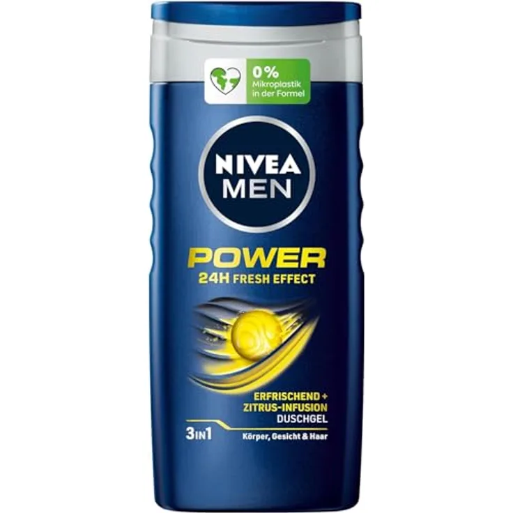Nivea Men Power Duschgel (250 ml), pH-hautneutral mit Menthol, vitalisierender Duft, kühlend, für Körper, Gesicht und Haar