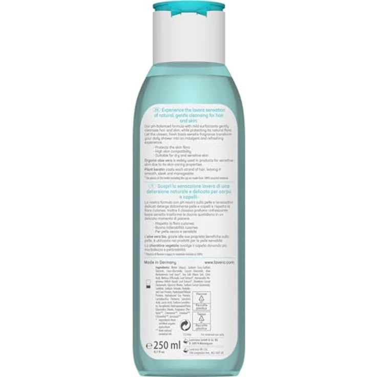 lavera basis sensitiv Body Wash 2in1, Naturkosmetik für Hautflora-Schutz, vegan mit Bio Aloe Vera und Pflanzenkeratin, silikonfrei, 250 ml – Bild 2