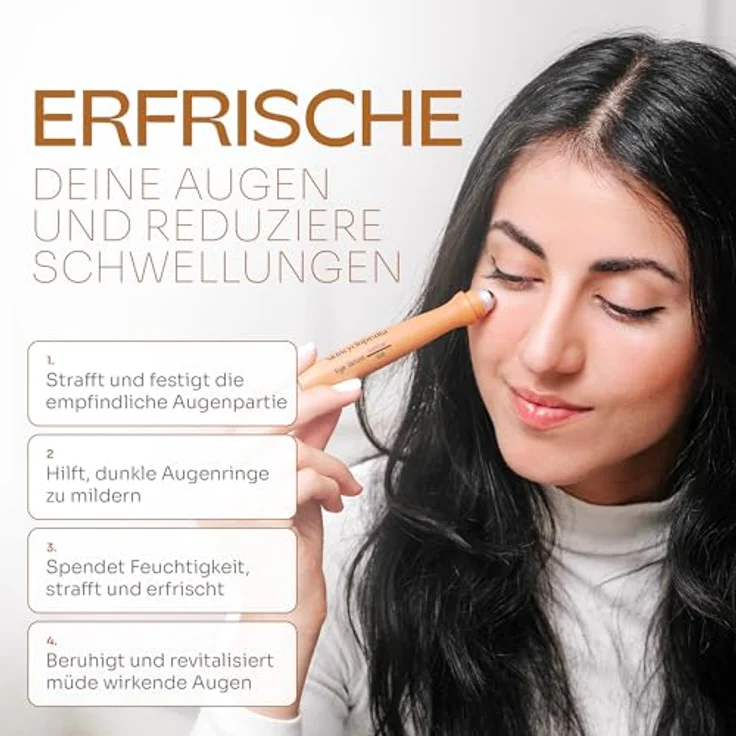 Skincyclopedia Koffein Augen Roll On, kühlendes Augenserum mit Q10 und Hyaluronsäure, gegen dunkle Augenringe und Tränensäcke, 15ml – Bild 4