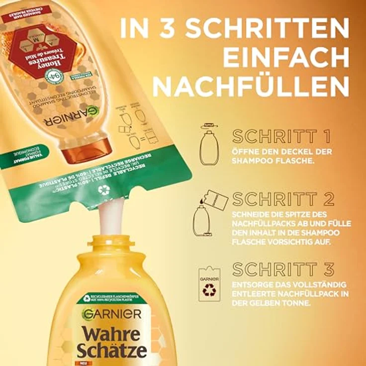 GARNIER Reparierendes Shampoo Honig Schätze, Nachfüllpack für geschädigtes Haar mit Akazienhonig und Bienenwachs, 400 ml – Bild 6
