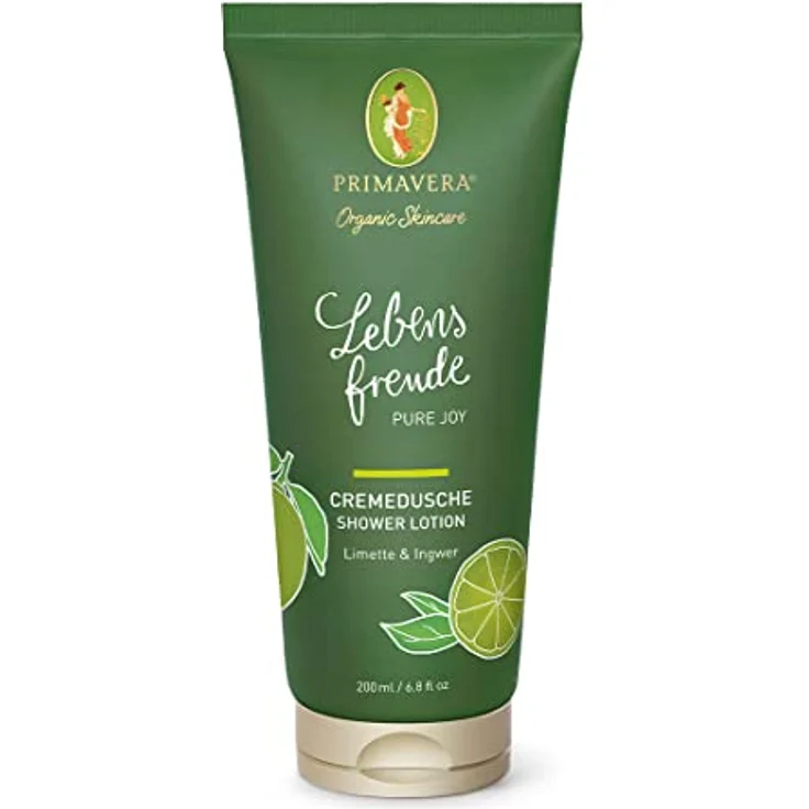 PRIMAVERA Lebensfreude Cremedusche 200 ml – Duschgel, Duschbalsam, Naturkosmetik – Limette, Ingwer Duft – pflegend, reinigt sanft – vegan – Bild 1