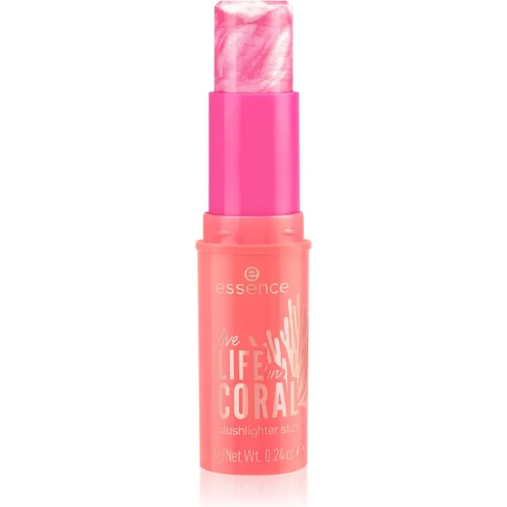 essence LIFE in CORAL Rouge Stift, Farbton 01 Glowin' Coraltastic, 7 g – Vegan, leichte Textur, Glitzereffekt für strahlende Wangen