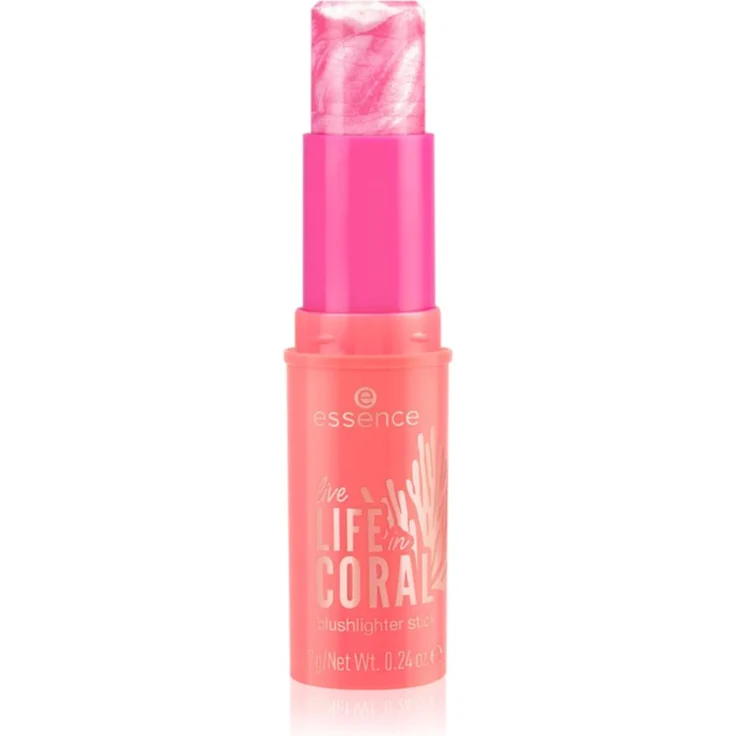 essence LIFE in CORAL Rouge Stift, Farbton 01 Glowin' Coraltastic, 7 g – Vegan, leichte Textur, Glitzereffekt für strahlende Wangen