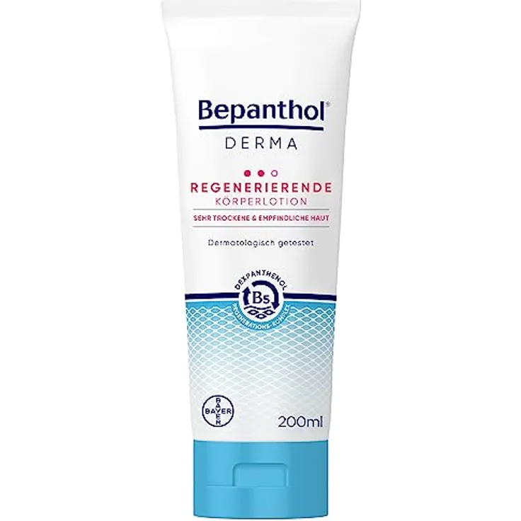 Bepanthol DERMA Regenerierende Körperlotion, Körperpflege für empfindliche und sehr trockene Haut, dermatologisch getestete Feuchtigkeitscreme mit Dexpanthenol, 200 ml Tube