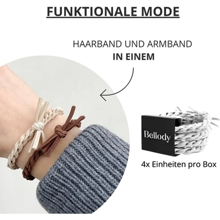 Bellody Original Haargummis - Sundance Edition - Stylisch geflochtener Haargummi mit starkem Halt (4er Set - White Canyon) - Damen Haarschmuck in Weiß – Bild 4