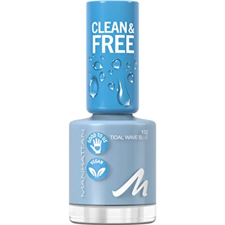Manhattan Clean und Free Nail Polish, Fb. 152 Tidal Wave Blue, atmungsaktiver Nagellack, vegan, 8 ml – Bild 1