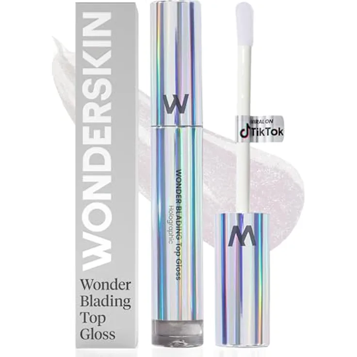 WONDERSKIN Wonder Blading Top Gloss Lipgloss Holographic mit Glitzerteilchen, 4 ml, vegan, glättet Lippen und kaschiert feine Linien