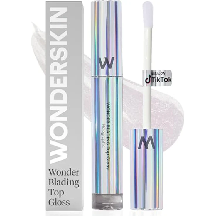 WONDERSKIN Wonder Blading Top Gloss Lipgloss Holographic mit Glitzerteilchen, 4 ml, vegan, glättet Lippen und kaschiert feine Linien – Bild 1