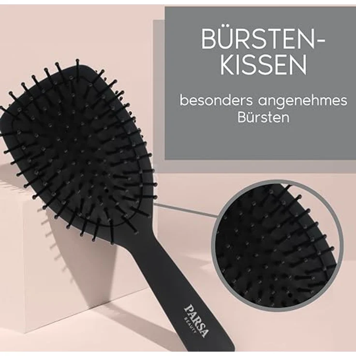 PARSA BEAUTY Professional Wirkstoffbürste Carbon + Turmalin, Paddlebürste klein für perfektes Glätten ohne fliegende Haare, entwirrbürste mit karbonisierten Nylonstiften – Bild 5