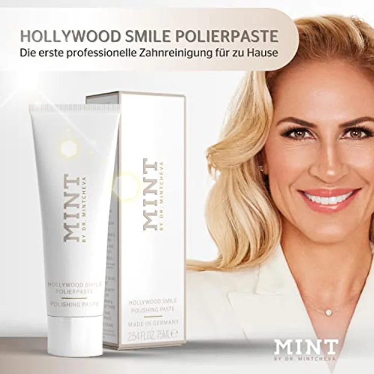 MINT Hollywood Smile Polierpaste mit Whitening-Effekt (75ml) - Professionelle Zahnreinigung für zu Hause - Effektive Tiefenreinigung - Fluoridfrei - Mikroplastikfrei - Vegan - By Dr. Mintcheva – Bild 3