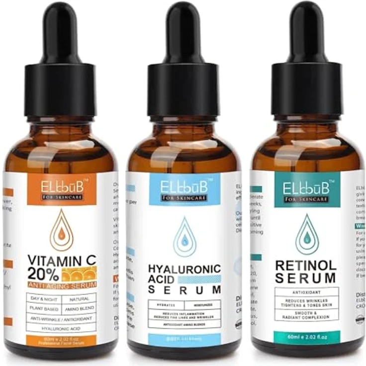 P-Beauty Cosmetic Accessories Gesichtsserum Set, Vitamin C, Hyaluron & Retinol, Anti-Aging, 60ml, Aufhellend, feuchtigkeitsspendend, ohne fettige Rückstände – Bild 1