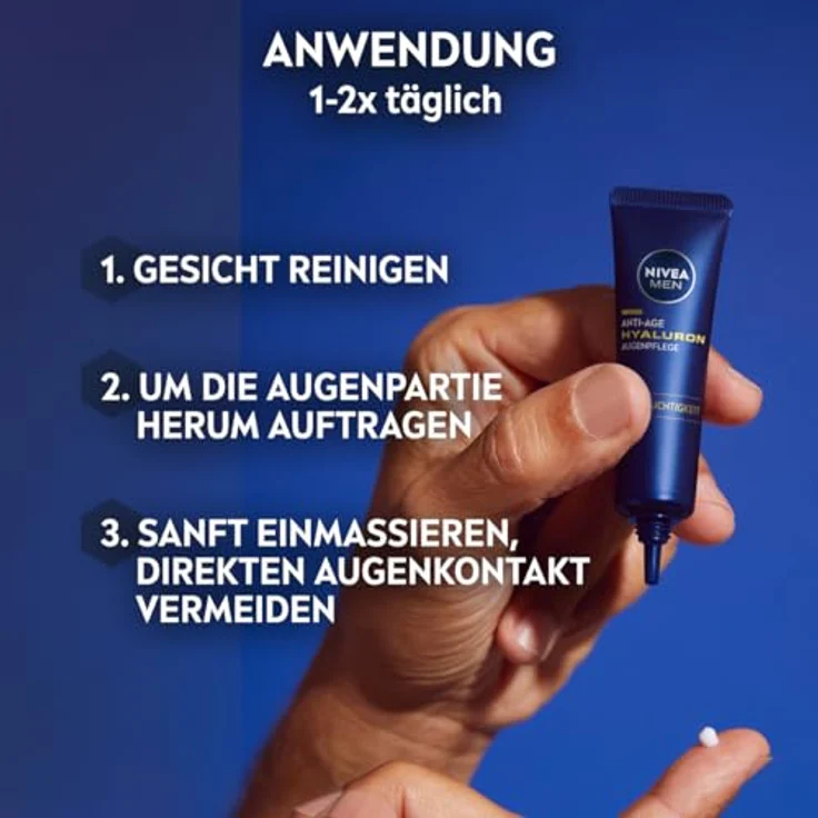NIVEA MEN Anti-Age Hyaluron Augenpflege, straffende Augencreme gegen Falten und Augenringe, feuchtigkeitsspendende Augenpflege mit Hyaluron (15 ml) – Bild 3