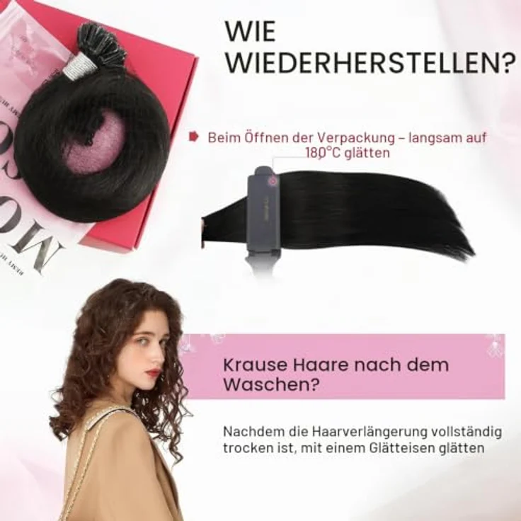 Moresoo U-Tip Bonding Extensions, Echthaar, 45 cm, 50 g, unsichtbar, natur-schwarz – Bild 4