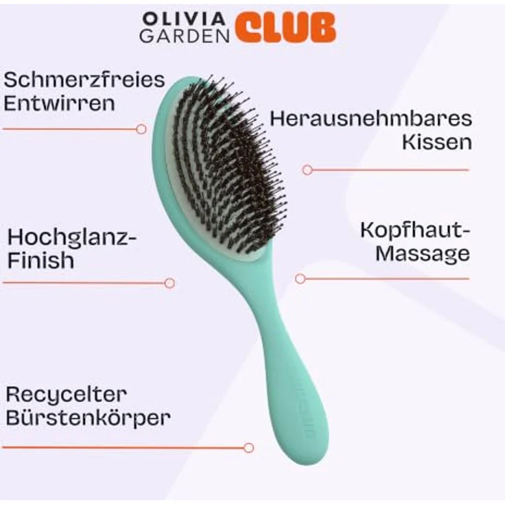 Olivia Garden Club THE RESET CUSHION Detangling & Shine Hairbrush, ergonomische mintgrüne Bürste mit flexiblen Borsten für sanftes Entwirren und natürlichen Glanz – Bild 6
