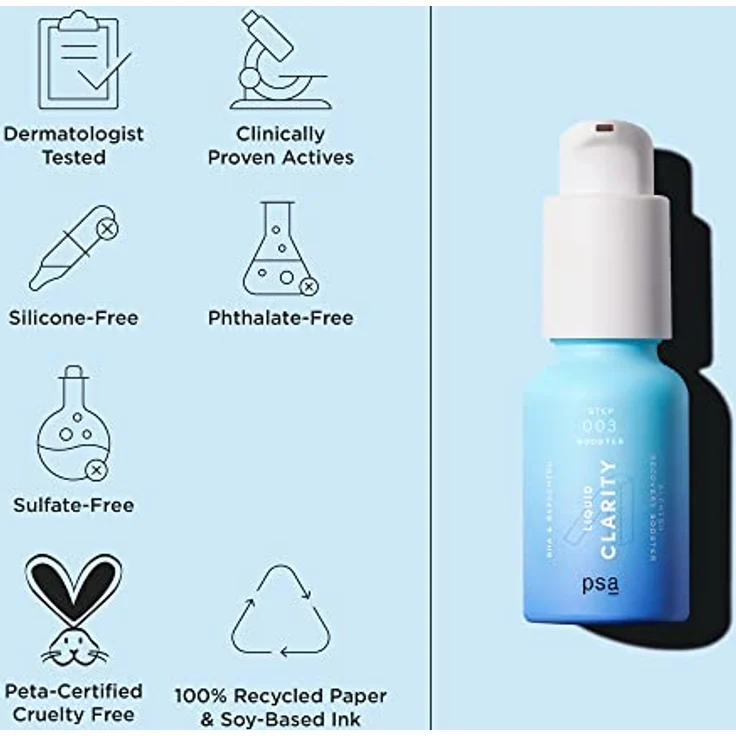 PSA LIQUID CLARITY BHA & Bakuchiol Blemish Recovery Booster: Pore-Refining Serum Booster with 2% BHA, 1% Bakuchiol, 2% Zinc PCA, and Licorice Root Extract. 15 ml/ 0.5 oz – Bild 4
