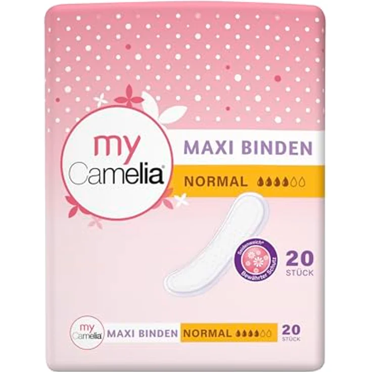 Camelia Maxi Binden Normal, 120 Stück, hohe Saugfähigkeit und seidenweicher Tragekomfort – Bild 3