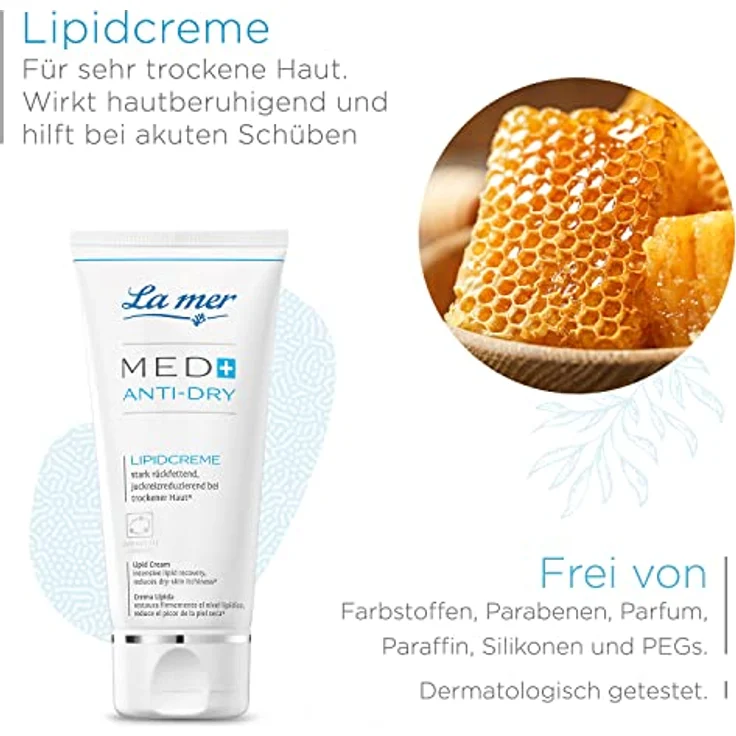 La Mer MED+ Anti-Dry Lipidcreme - Stark rückfettende Creme für sehr trockene Haut - Mindert trockenheitsbedingten Juckreiz - Beruhigend bei akuten Schüben - Pflege bei Psoriasis oder Neurodermitis - 50 ml – Bild 3