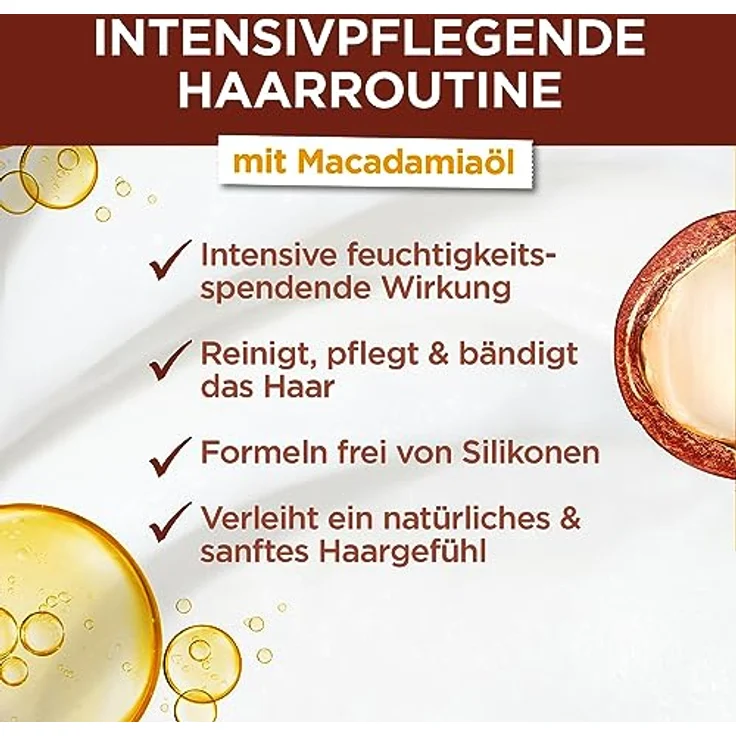 Garnier Macadamia 3in1 Haarmaske für trockenes und widerspenstiges Haar, Leave In für ein natürlich sanftes Haargefühl, Vegane Formel mit natürlichen Inhaltsstoffen, Fructis Hair Food, 1 x 400 ml – Bild 4