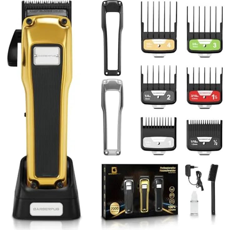 BarberPub HC176, Elektrische Haarschneidemaschine Profi mit 6 Klingen, 2 Gehäusedeckeln, Ladestation und bürstenlosem Motor