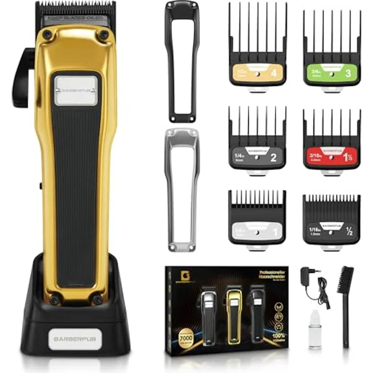 BarberPub HC176, Elektrische Haarschneidemaschine Profi mit 6 Klingen, 2 Gehäusedeckeln, Ladestation und bürstenlosem Motor – Bild 1