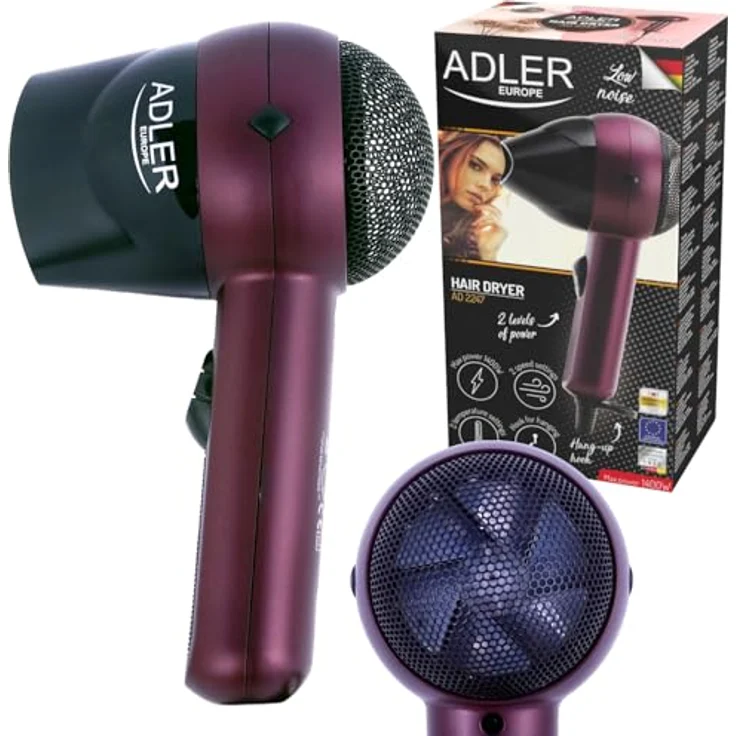 Adler AD 2247 Haartrockner, 1400 Watt, Reiseföhn, 2 Leistungsstufen, lila – Bild 2