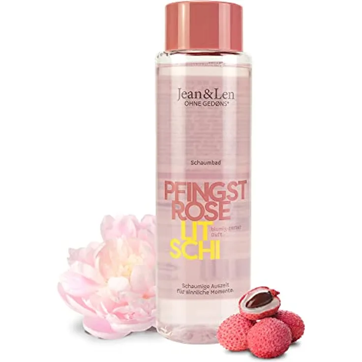 Jean & Len Schaumbad Pfingsrose & Litschi, für ein entspannendes Badeerlebnis, blumig-zarter Duft nach Pfingstrose und Litschi, für alle Hauttypen, Badezusatz, ohne Parabene & Silikone, vegan, 400 ml - Preisvergleich