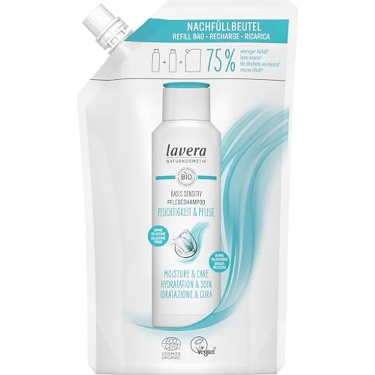 lavera Nachfüllbeutel basis sensitiv Pflegeshampoo Feuchtigkeit & Pflege - intensive Feuchtigkeit & sanfte Pflege - ohne Silikone - vegan - Naturkosmetik - 500 ml – Bild 1