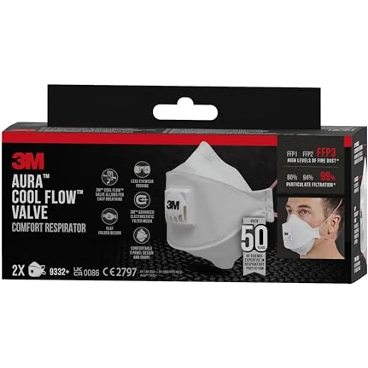 3M 9332+C Aura Partikelmaske für Dämm- und Hartholzarbeiten, Schutzstufe FFP3, optimal für Brillenträger, 1 Stück – Bild 8