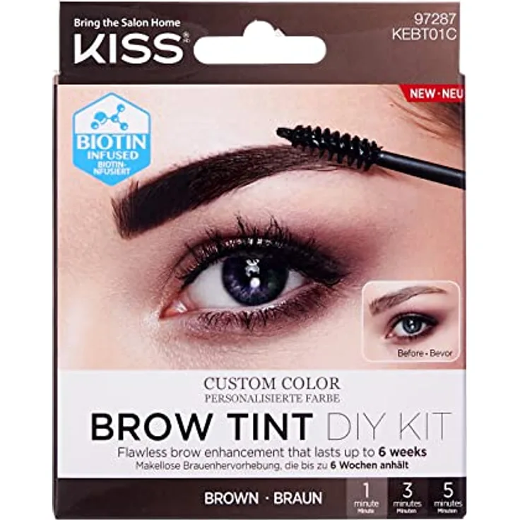 KISS Kiss Brow Tint Kit, Augenbrauenfarbe mit Biotin, Farbe Braun, hält bis zu 6 Wochen, 10 ml Farbcreme und Entwicklerflüssigkeit