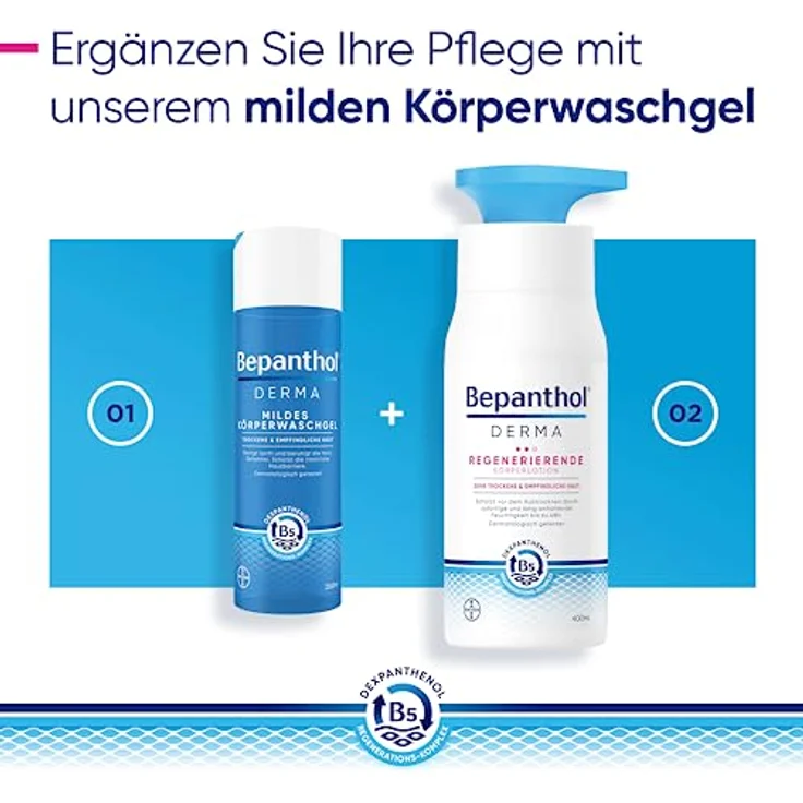 Bayer Vital GmbH Bepanthol Derma regenerierende Körperlotion, 400 ml, für sehr trockene und empfindliche Haut, ohne Duftstoffe, 90% natürliche Inhaltsstoffe – Bild 13